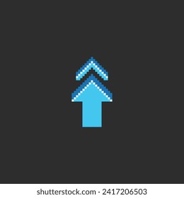 this arrow icon in pixel art with blue color and black background ,this item good for presentations, stickers, icons, t shirt design,game asset,logo and your project.