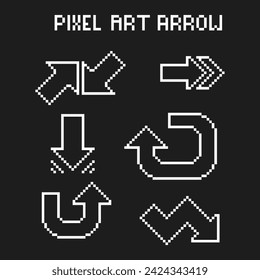 this is arrow icon in pixel art with white color and black background ,this item good for presentations,stickers, icons, t shirt design,game asset,logo and project.