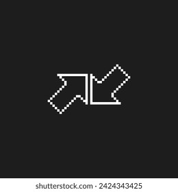 este es el icono de la flecha en el arte del pixel con el color blanco y el fondo negro, este artículo es bueno para las presentaciones, pegatinas, iconos, diseño de la camiseta, activo del juego, logotipo y proyecto.