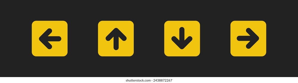 This is an Arrow icon set in a flat style. Arrow vector illustration on black background. Yellow color. Suitable for web design or app UI.