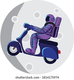 This art is about an astronaut on moon's orbit in his scooter