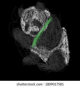 This is the art of abstract line scribble with a blend of white, gray, and green. Like an panda.