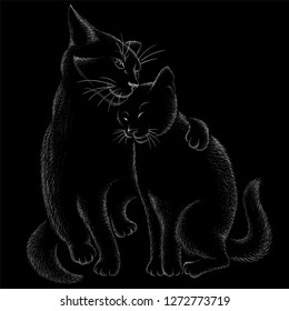 This is an art couple of lovers of cats. Two kittens. The Vector logo cat for tattoo or T-shirt design or outwear.  Cute print style cat background.