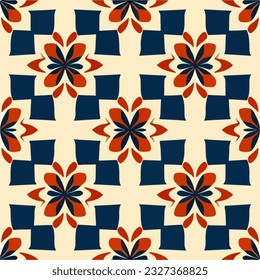 Esta decoración de tela inspirada en la decoración art decó muestra una fascinante combinación de flores azules y rojas sobre un fondo blanco. La repetición de diseño le da un toque de modernidad al arte.