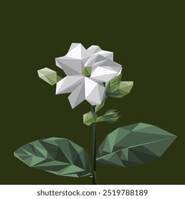 Este es un arte de la planta llamada jazmín. El arte llamado lowpoly. Este traje de arte para la decoración de la pared, diseño de concepto verde, embalaje de fertilizante, ornamento de invitación. Espero que te inspires en algo amable.