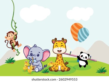 This art work use for Kids wallpaper and others all elements are vector, its  can rearrange, and work on it.