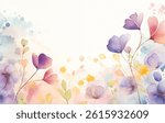 This artistic background features a vibrant display of rainbow flowers created with watercolor techniques. The soft hues blend seamlessly, offering an eye-catching abstract design suitable for various