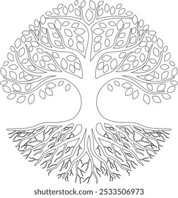 Esta ilustração artística do vetor do logotipo da Árvore da Vida é ideal para logotipos, designs de t-shirt e arte de parede. Logotipo da vida da árvore, arte da linha da árvore, design de logotipo ecológico, natureza do design de t-shirt, logotipo da árvore, marca orgânica 