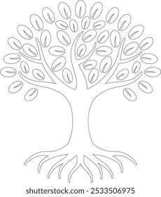 Esta ilustração artística do vetor do logotipo da Árvore da Vida é ideal para logotipos, designs de t-shirt e arte de parede. Logotipo da vida da árvore, arte da linha da árvore, design de logotipo ecológico, natureza do design de t-shirt, logotipo da árvore, marca orgânica 