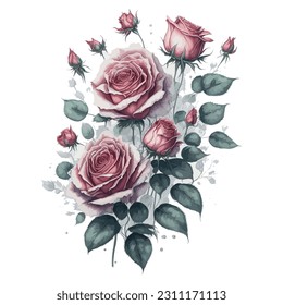 This artistic and vibrant watercolor illustration features two beautifully detailed and captivating rose flowers. The hand-painted effect adds a touch of elegance and charm to any project.