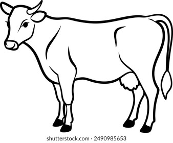 This artwork beautifully captures the essence of bovine grace, presenting a serene and majestic cow in a clean, vector format.