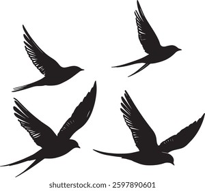  This artwork is digitally enhanced using AI and manually edited for quality.Flying Bird Silhouettes - Minimalist Black and White Art.