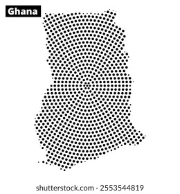 This artwork displays a dotted map of Ghana, emphasizing its unique geographical shape and layout.