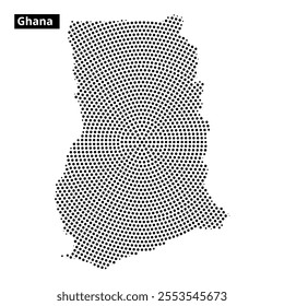 This artwork displays a dotted map of Ghana, emphasizing its unique geographical shape and layout.