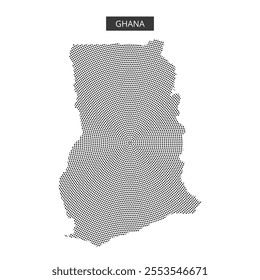 This artwork displays a dotted map of Ghana, emphasizing its unique geographical shape and layout.