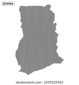 This artwork displays a dotted map of Ghana, emphasizing its unique geographical shape and layout.