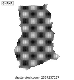 This artwork displays a dotted map of Ghana, emphasizing its unique geographical shape and layout.