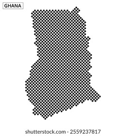 This artwork displays a dotted map of Ghana, emphasizing its unique geographical shape and layout.