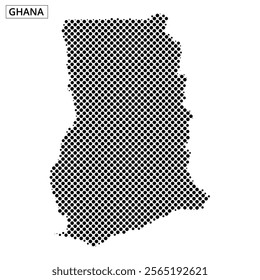 This artwork displays a dotted map of Ghana, emphasizing its unique geographical shape and layout.