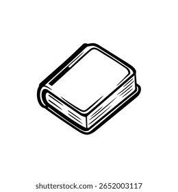 This artwork features a closed book with thick black outlines isolated on a transparent background, creating a clean outline icon.