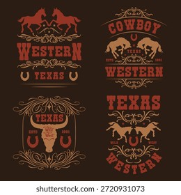 Esta obra de arte apresenta temas de cowboy com cavalos e motivos ocidentais. Destaca elementos do Texas mostrando desenhos que refletem o estilo de vida de cowboy e a cultura do Velho Oeste.