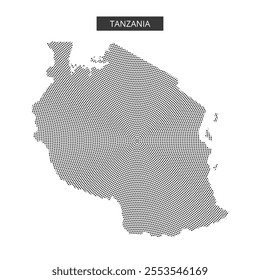 This artwork features a creative dot pattern representing the map of Tanzania, highlighting its geographical shape in a minimalist style.