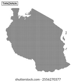 This artwork features a creative dot pattern representing the map of Tanzania, highlighting its geographical shape in a minimalist style.