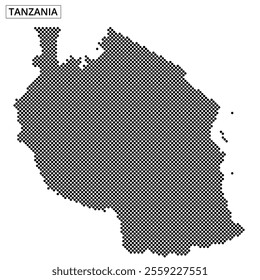 This artwork features a creative dot pattern representing the map of Tanzania, highlighting its geographical shape in a minimalist style.