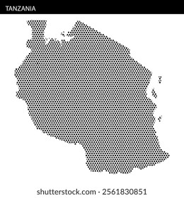 This artwork features a creative dot pattern representing the map of Tanzania, highlighting its geographical shape in a minimalist style.