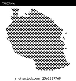 This artwork features a creative dot pattern representing the map of Tanzania, highlighting its geographical shape in a minimalist style.