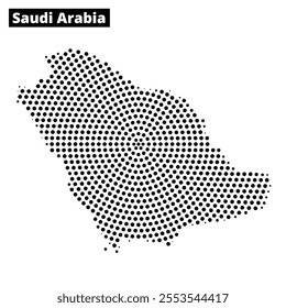 This artwork features a dotted outline of Saudi Arabia, showcasing a minimalist design with abstract lines and patterns in the background.
