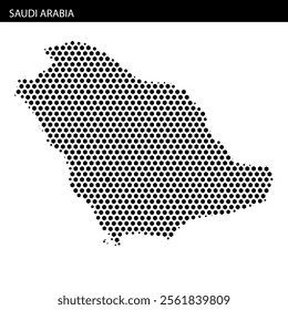 This artwork features a dotted outline of Saudi Arabia, showcasing a minimalist design with abstract lines and patterns in the background.