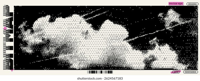 This artwork features a dynamic arrangement of clouds created using bitmap techniques, reflecting Dadaism's experimental ethos.