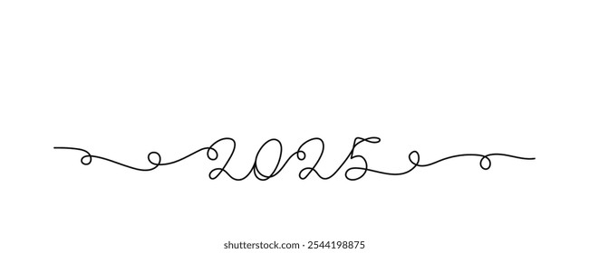 This artwork features intricate hand lettering showcasing the year 2025, embellished with stylish swirls and curves, creating an elegant and visually appealing design.