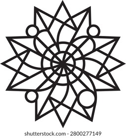 This artwork features a striking abstract geometric interpretation of a frangipani (plumeria) flower, blending natural beauty with sharp, modern symmetry. Designed in a clean, minimalist linear style, the vector illustration resembles a sacred geometry mandala or a contemporary tattoo design. The intricate combination of rotating petals, precise angles, and circular elements creates a visually balanced, monochrome graphic perfect for logos, creative branding, textile prints, and modern decorative elements.