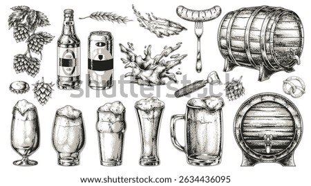 This artwork features various beer-related elements including glasses filled with beer bottles hops barrels and other accessories. It showcases the essence of beer culture in a creative way.