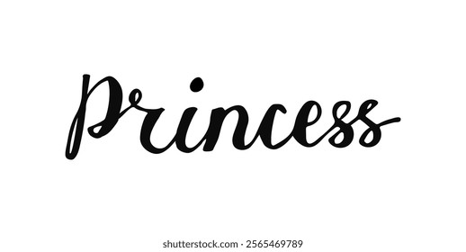 This artwork features the word Princess beautifully written in a flowing, handwritten style on a minimalistic background, emphasizing elegance and charm.