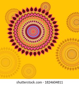 This artwork has been created on yellow background with handmade flower design. It can be used for different projects like creating greeting cards, wallpapers etc