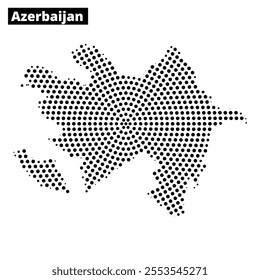 This artwork presents a dot pattern representation of Azerbaijan, highlighting its borders and distinct shapes, ideal for educational purposes.