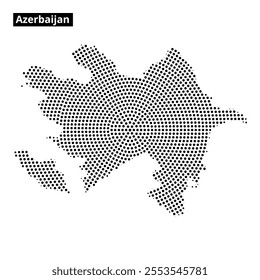 This artwork presents a dot pattern representation of Azerbaijan, highlighting its borders and distinct shapes, ideal for educational purposes.