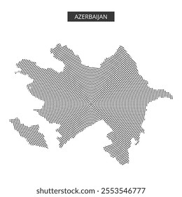 This artwork presents a dot pattern representation of Azerbaijan, highlighting its borders and distinct shapes, ideal for educational purposes.