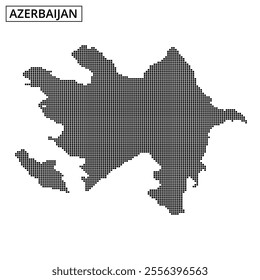 This artwork presents a dot pattern representation of Azerbaijan, highlighting its borders and distinct shapes, ideal for educational purposes.