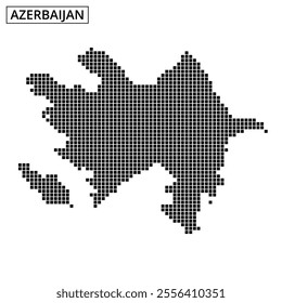 This artwork presents a dot pattern representation of Azerbaijan, highlighting its borders and distinct shapes, ideal for educational purposes.