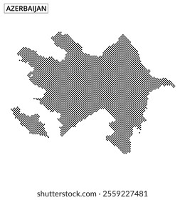 This artwork presents a dot pattern representation of Azerbaijan, highlighting its borders and distinct shapes, ideal for educational purposes.