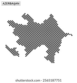 This artwork presents a dot pattern representation of Azerbaijan, highlighting its borders and distinct shapes, ideal for educational purposes.