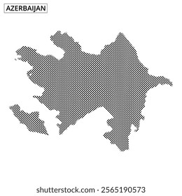 This artwork presents a dot pattern representation of Azerbaijan, highlighting its borders and distinct shapes, ideal for educational purposes.