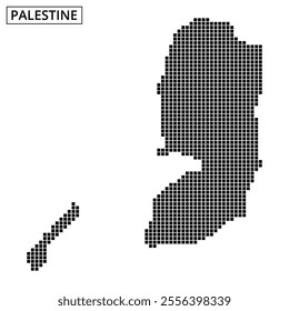 This artwork presents a dotted outline of Palestine, showcasing its distinct geography in a creative way.