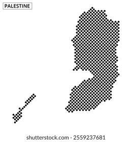 This artwork presents a dotted outline of Palestine, showcasing its distinct geography in a creative way.