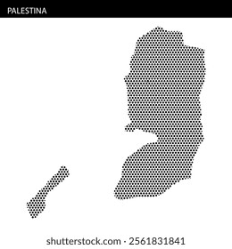 This artwork presents a dotted outline of Palestine, showcasing its distinct geography in a creative way.