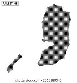 This artwork presents a dotted outline of Palestine, showcasing its distinct geography in a creative way.